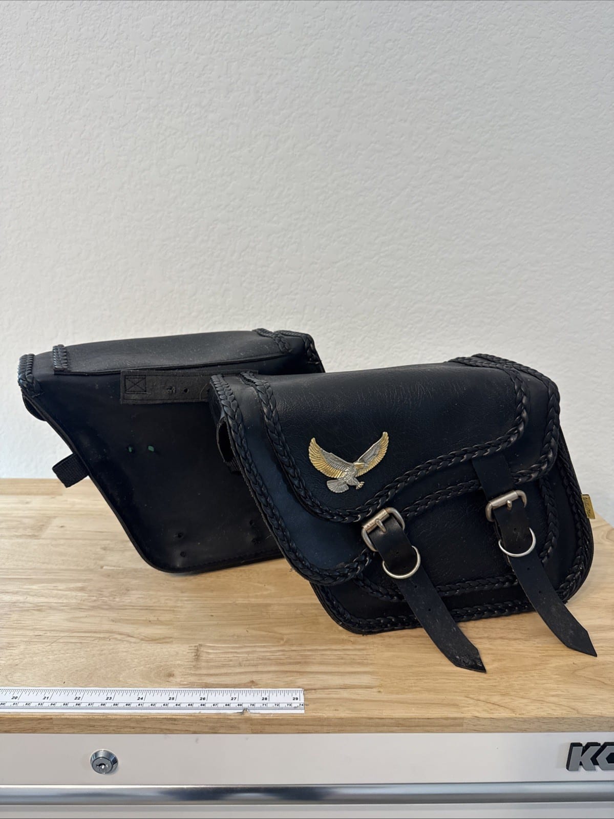 Willie and Max Motorcycle Leather Bags Black with Buckles Braided